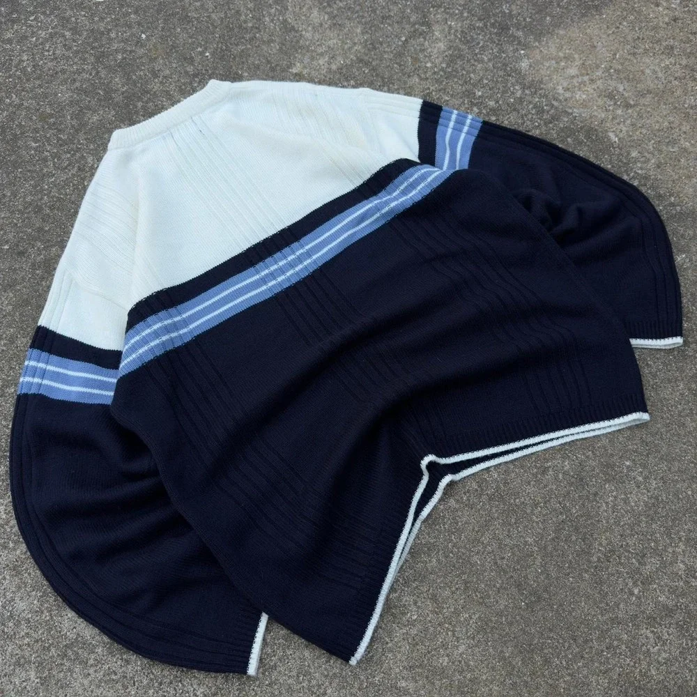 Vintage Y2K Trust Striped Knit Sweater Navy White Minimal Streetwear Large f10
